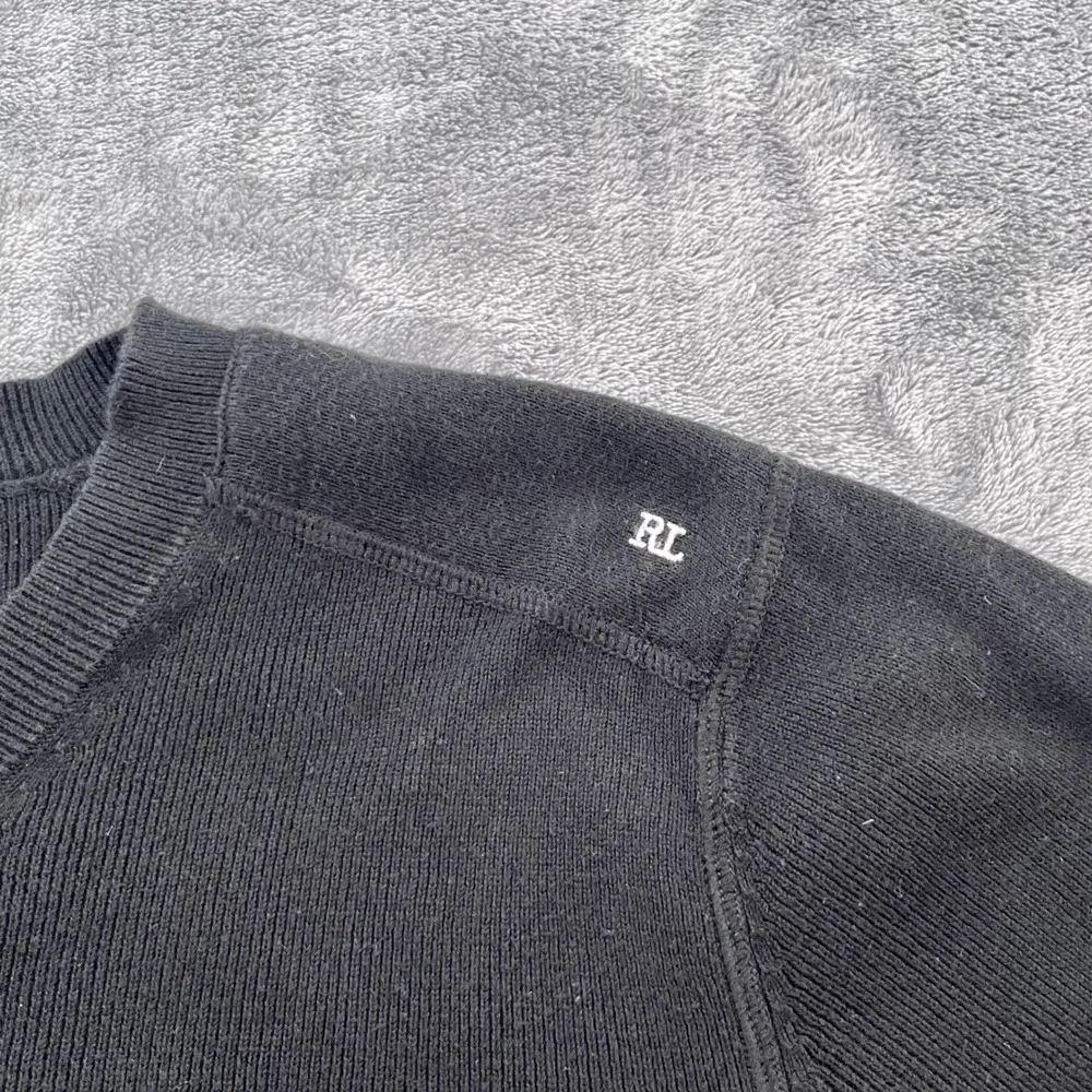 Polo Jeans Co Ralph Lauren Mens V-Neck Sweater Black Ribbed Cotton RL Logo M